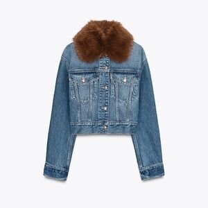 Zara Faux Fur lapel cropped denim jacket 💙
